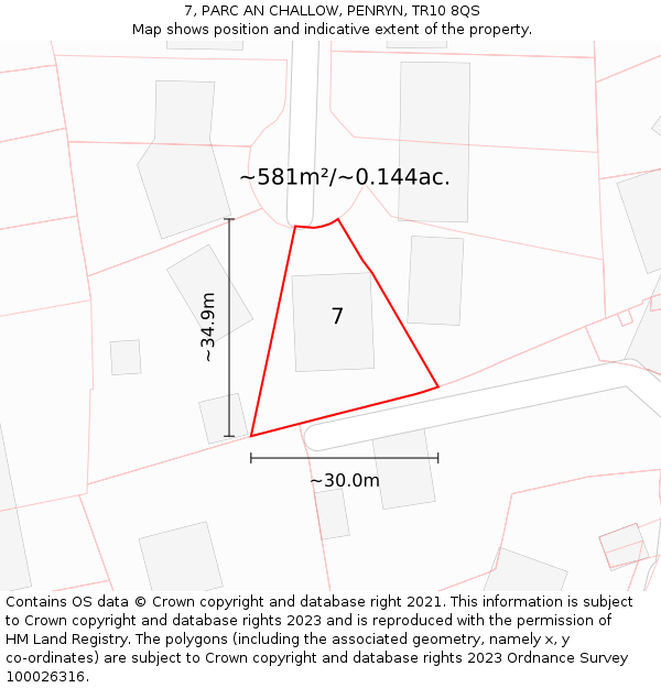 7, PARC AN CHALLOW, PENRYN, TR10 8QS: Plot and title map