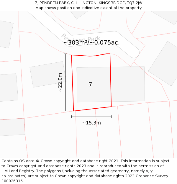 7, PENDEEN PARK, CHILLINGTON, KINGSBRIDGE, TQ7 2JW: Plot and title map