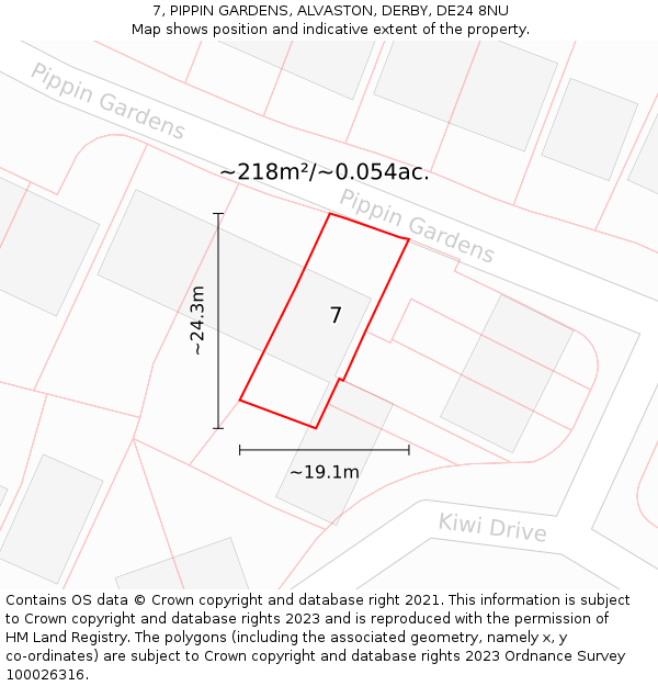 7, PIPPIN GARDENS, ALVASTON, DERBY, DE24 8NU: Plot and title map