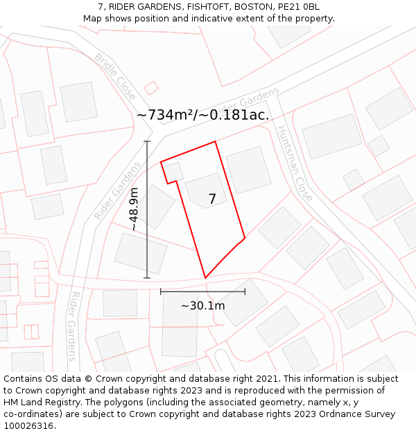 7, RIDER GARDENS, FISHTOFT, BOSTON, PE21 0BL: Plot and title map