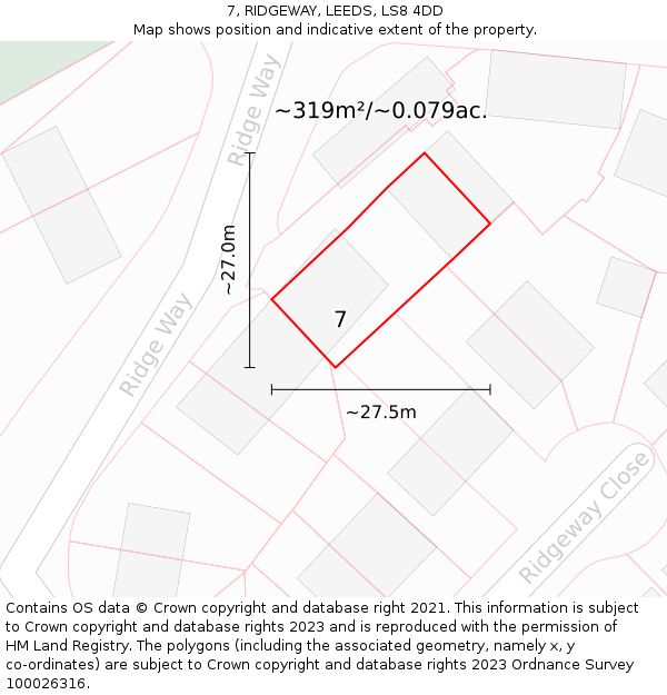 7, RIDGEWAY, LEEDS, LS8 4DD: Plot and title map