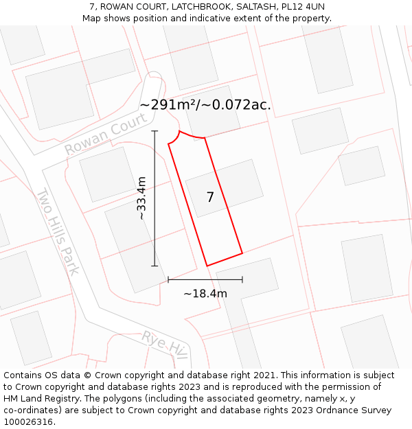 7, ROWAN COURT, LATCHBROOK, SALTASH, PL12 4UN: Plot and title map