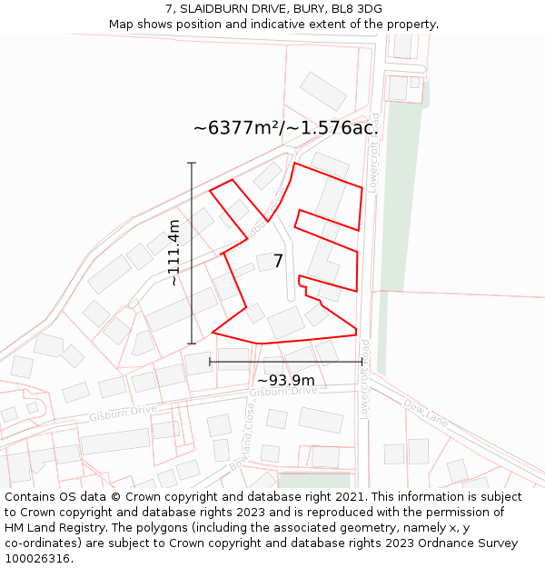 7, SLAIDBURN DRIVE, BURY, BL8 3DG: Plot and title map