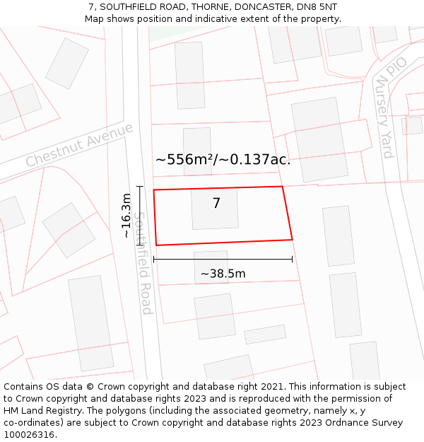 7, SOUTHFIELD ROAD, THORNE, DONCASTER, DN8 5NT: Plot and title map