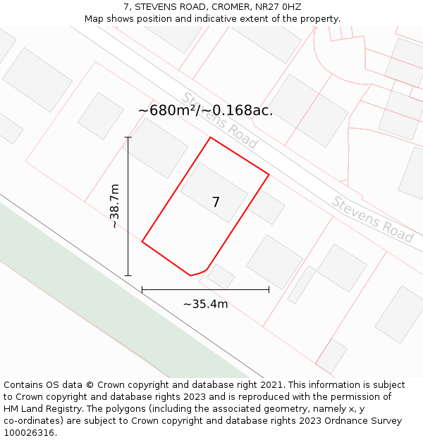 7, STEVENS ROAD, CROMER, NR27 0HZ: Plot and title map