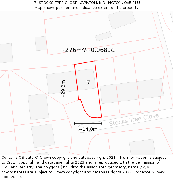 7, STOCKS TREE CLOSE, YARNTON, KIDLINGTON, OX5 1LU: Plot and title map