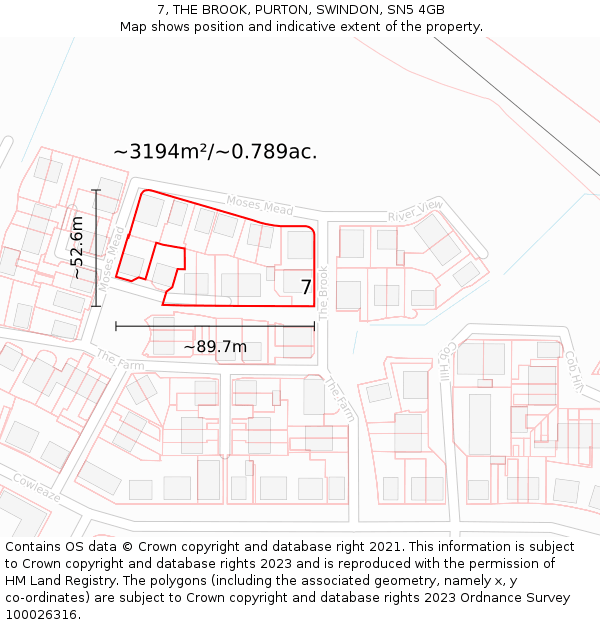 7, THE BROOK, PURTON, SWINDON, SN5 4GB: Plot and title map