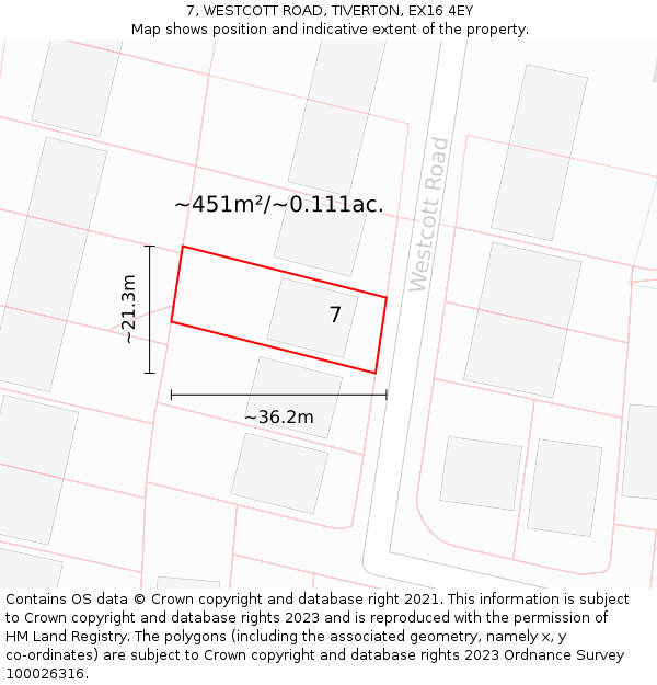 7, WESTCOTT ROAD, TIVERTON, EX16 4EY: Plot and title map