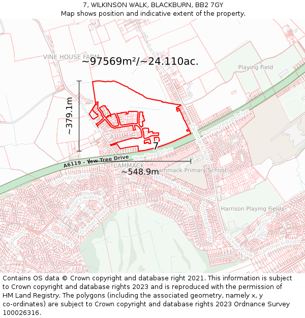 7, WILKINSON WALK, BLACKBURN, BB2 7GY: Plot and title map