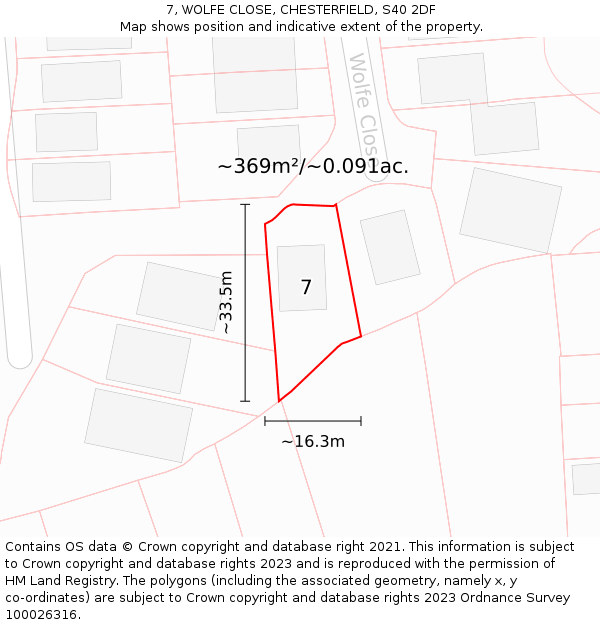 7, WOLFE CLOSE, CHESTERFIELD, S40 2DF: Plot and title map