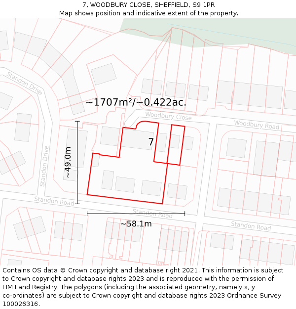 7, WOODBURY CLOSE, SHEFFIELD, S9 1PR: Plot and title map