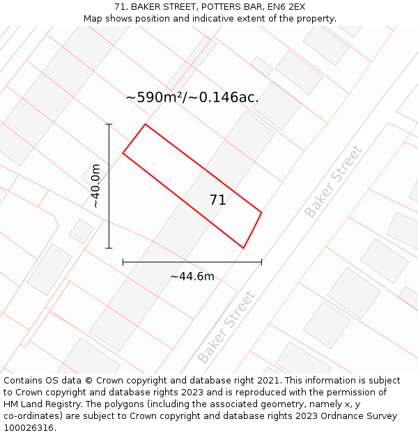 71, BAKER STREET, POTTERS BAR, EN6 2EX: Plot and title map