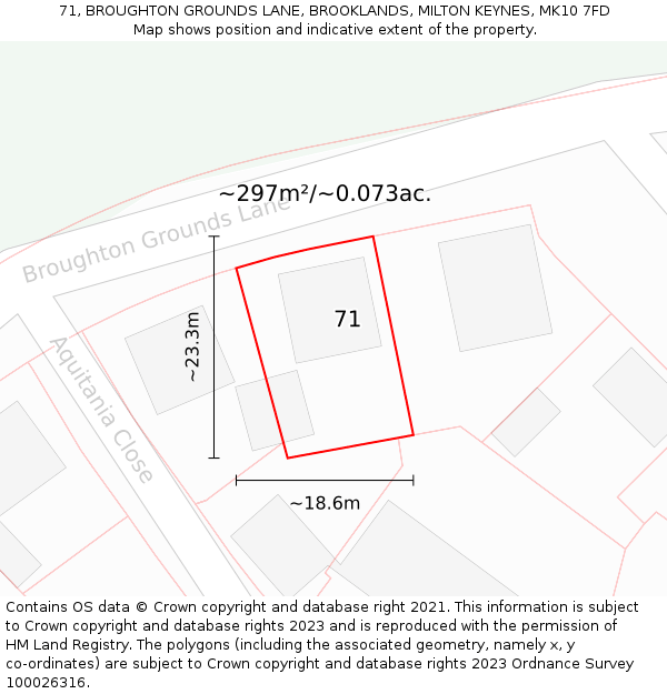 71, BROUGHTON GROUNDS LANE, BROOKLANDS, MILTON KEYNES, MK10 7FD: Plot and title map