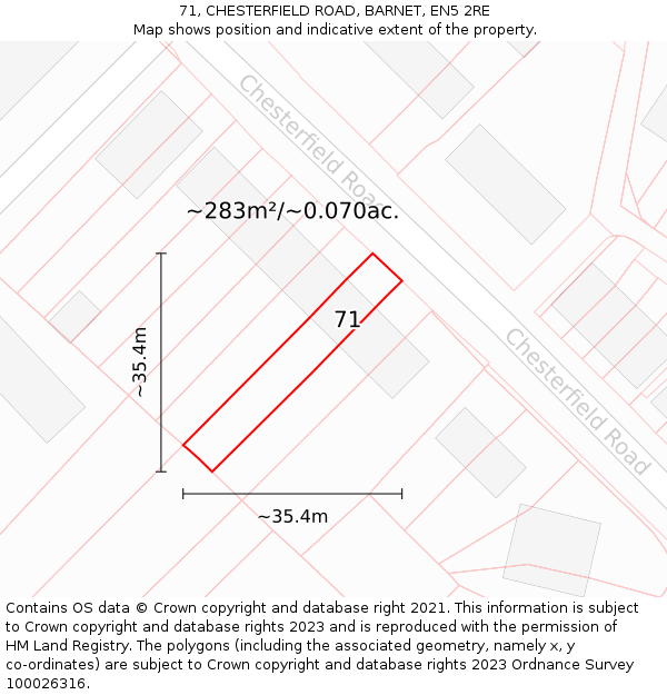 71, CHESTERFIELD ROAD, BARNET, EN5 2RE: Plot and title map