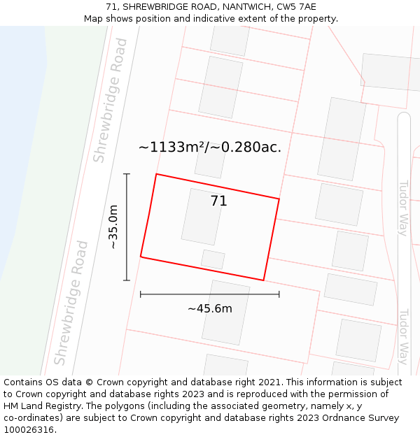 71, SHREWBRIDGE ROAD, NANTWICH, CW5 7AE: Plot and title map