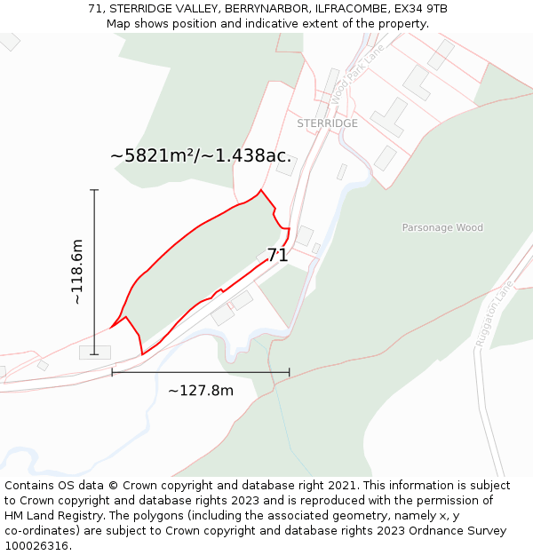 71, STERRIDGE VALLEY, BERRYNARBOR, ILFRACOMBE, EX34 9TB: Plot and title map