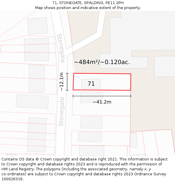 71, STONEGATE, SPALDING, PE11 2PH: Plot and title map