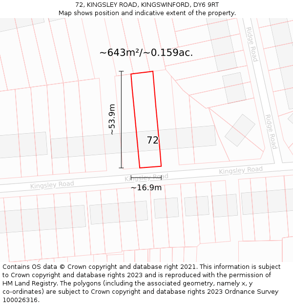 72, KINGSLEY ROAD, KINGSWINFORD, DY6 9RT: Plot and title map