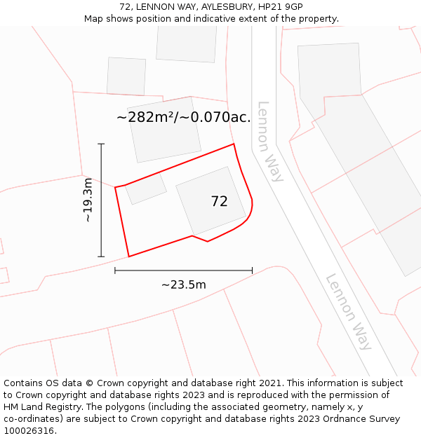 72, LENNON WAY, AYLESBURY, HP21 9GP: Plot and title map