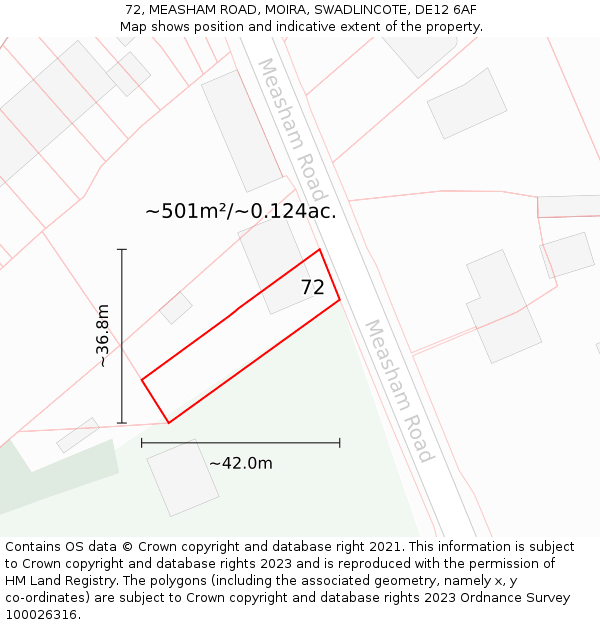 72, MEASHAM ROAD, MOIRA, SWADLINCOTE, DE12 6AF: Plot and title map