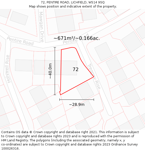 72, PENTIRE ROAD, LICHFIELD, WS14 9SQ: Plot and title map