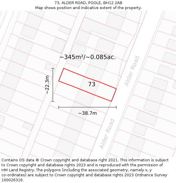 73, ALDER ROAD, POOLE, BH12 2AB: Plot and title map