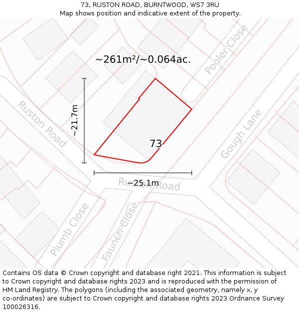 73, RUSTON ROAD, BURNTWOOD, WS7 3RU: Plot and title map