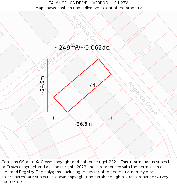 74, ANGELICA DRIVE, LIVERPOOL, L11 2ZA: Plot and title map