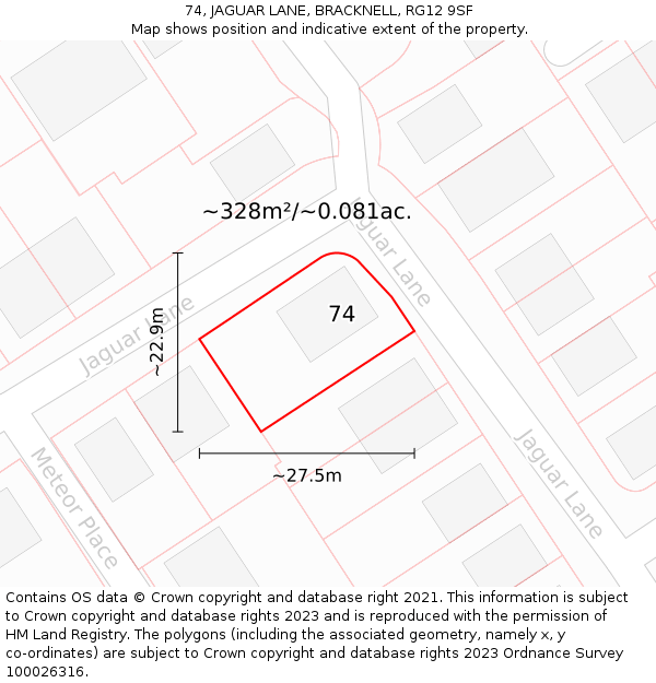 74, JAGUAR LANE, BRACKNELL, RG12 9SF: Plot and title map