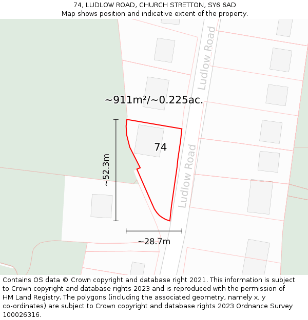 74, LUDLOW ROAD, CHURCH STRETTON, SY6 6AD: Plot and title map