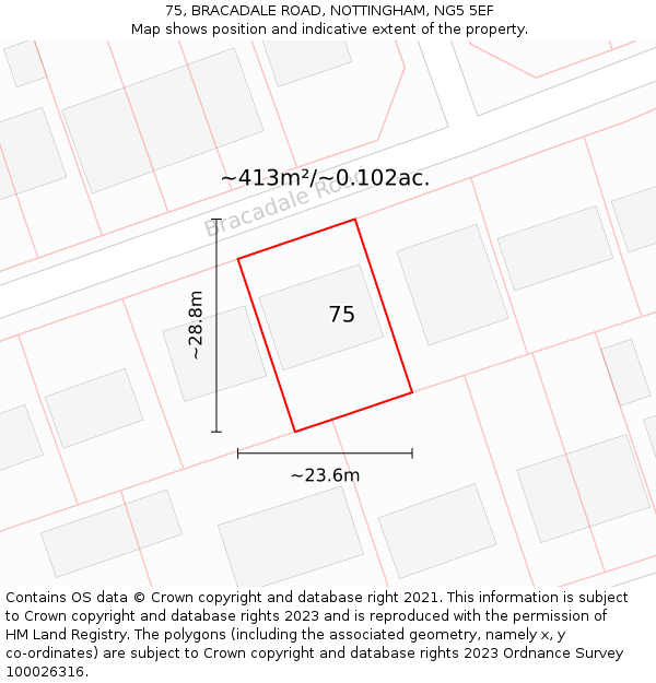 75, BRACADALE ROAD, NOTTINGHAM, NG5 5EF: Plot and title map