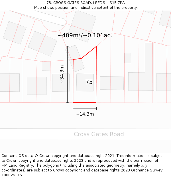 75, CROSS GATES ROAD, LEEDS, LS15 7PA: Plot and title map