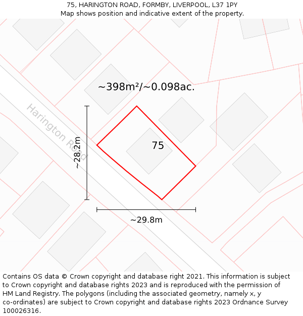 75, HARINGTON ROAD, FORMBY, LIVERPOOL, L37 1PY: Plot and title map
