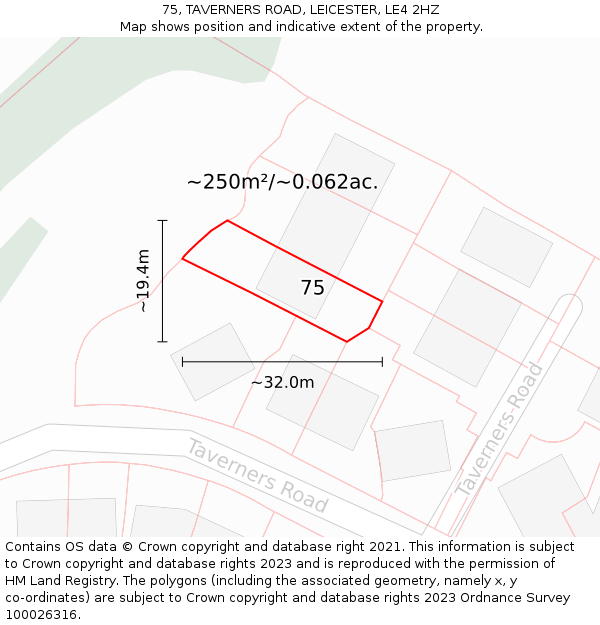 75, TAVERNERS ROAD, LEICESTER, LE4 2HZ: Plot and title map