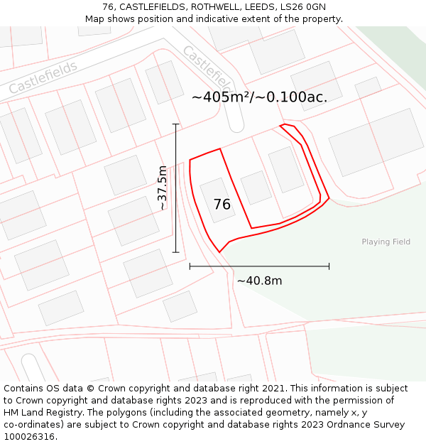 76, CASTLEFIELDS, ROTHWELL, LEEDS, LS26 0GN: Plot and title map