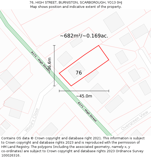 76, HIGH STREET, BURNISTON, SCARBOROUGH, YO13 0HJ: Plot and title map