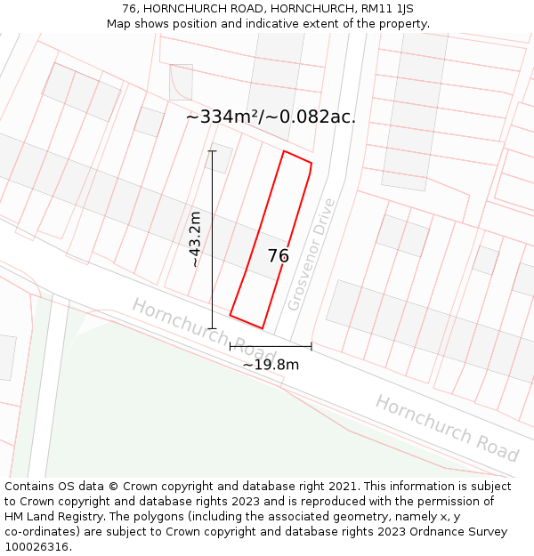 76, HORNCHURCH ROAD, HORNCHURCH, RM11 1JS: Plot and title map