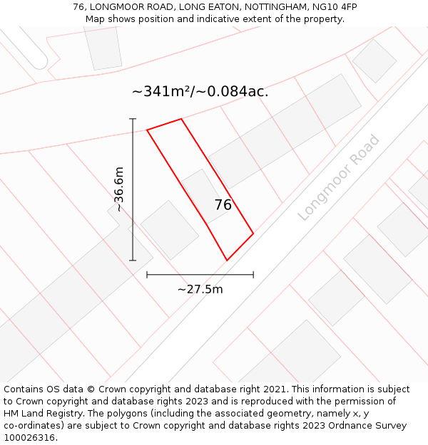 76, LONGMOOR ROAD, LONG EATON, NOTTINGHAM, NG10 4FP: Plot and title map