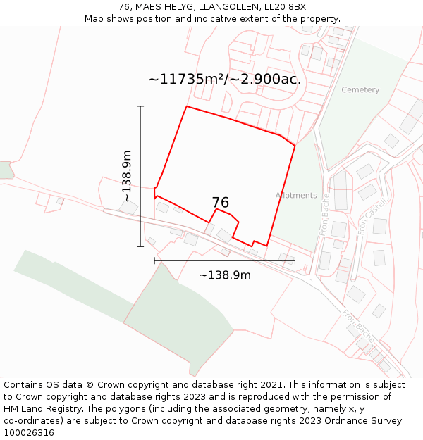 76, MAES HELYG, LLANGOLLEN, LL20 8BX: Plot and title map