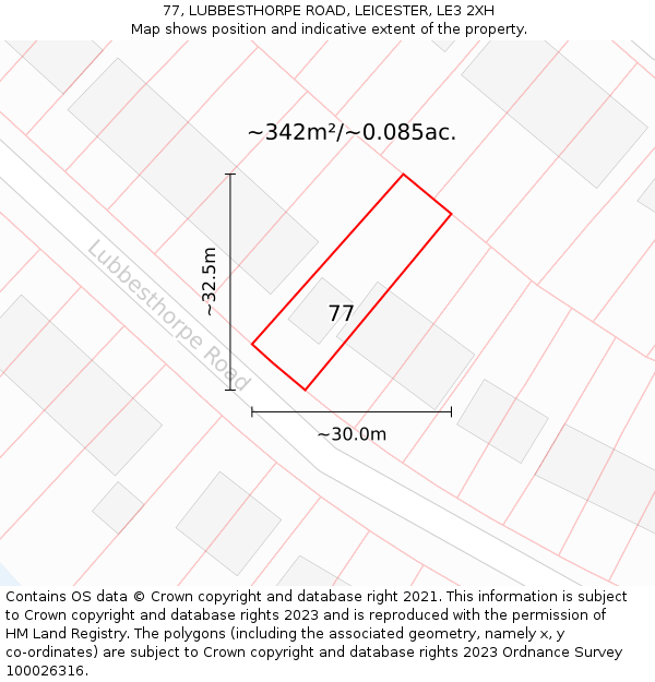 77, LUBBESTHORPE ROAD, LEICESTER, LE3 2XH: Plot and title map