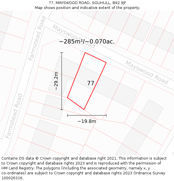 77, MAYSWOOD ROAD, SOLIHULL, B92 9JF: Plot and title map