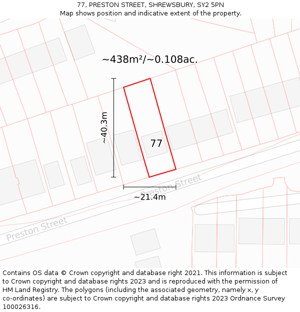 77, PRESTON STREET, SHREWSBURY, SY2 5PN: Plot and title map