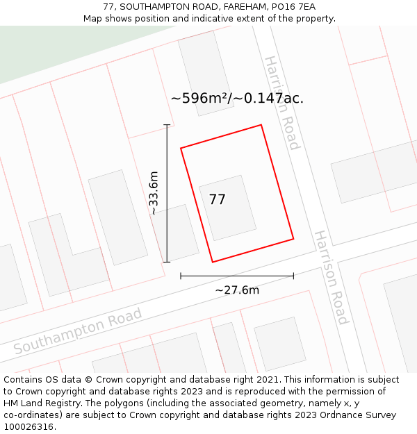 77, SOUTHAMPTON ROAD, FAREHAM, PO16 7EA: Plot and title map