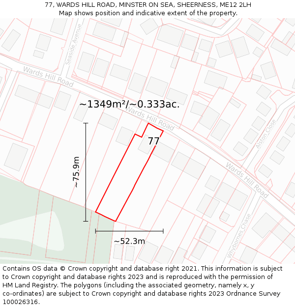 77, WARDS HILL ROAD, MINSTER ON SEA, SHEERNESS, ME12 2LH: Plot and title map