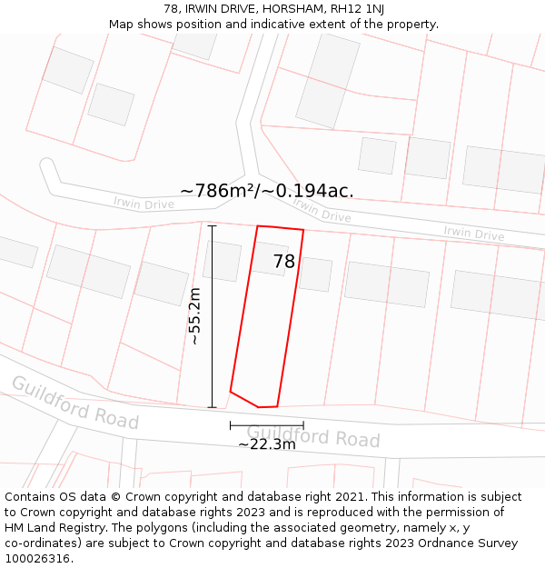 78, IRWIN DRIVE, HORSHAM, RH12 1NJ: Plot and title map