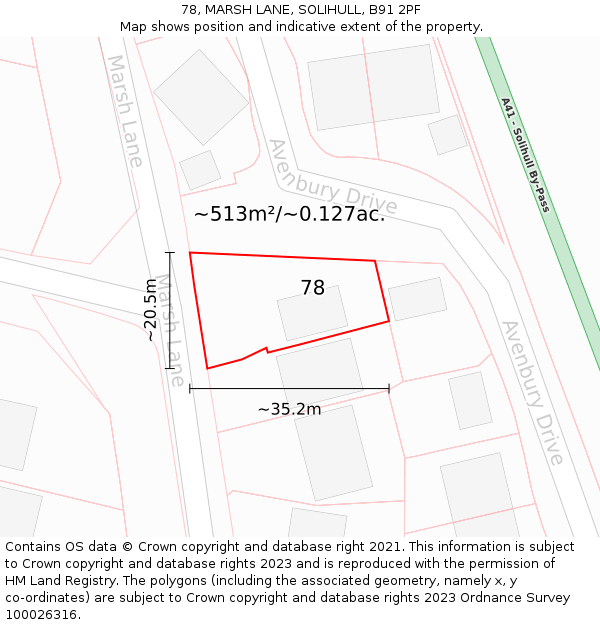 78, MARSH LANE, SOLIHULL, B91 2PF: Plot and title map