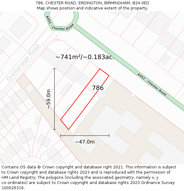 786, CHESTER ROAD, ERDINGTON, BIRMINGHAM, B24 0ED: Plot and title map