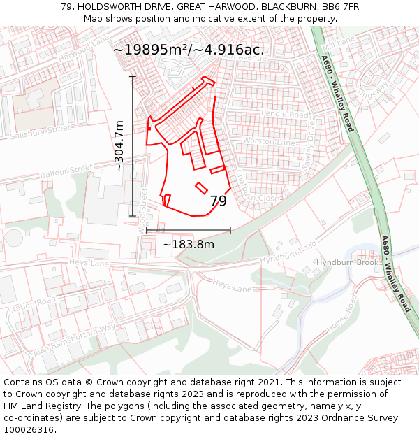 79, HOLDSWORTH DRIVE, GREAT HARWOOD, BLACKBURN, BB6 7FR: Plot and title map