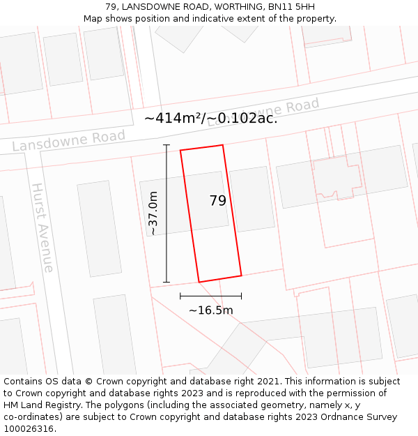 79, LANSDOWNE ROAD, WORTHING, BN11 5HH: Plot and title map