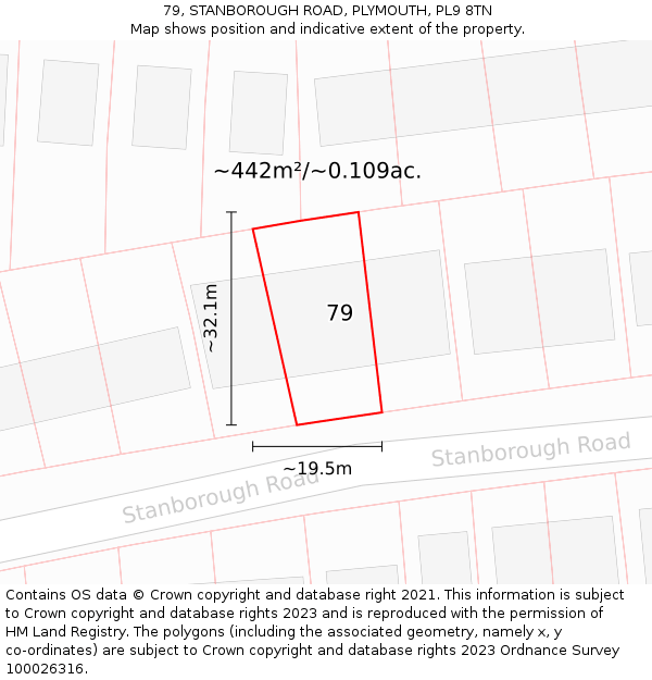 79, STANBOROUGH ROAD, PLYMOUTH, PL9 8TN: Plot and title map